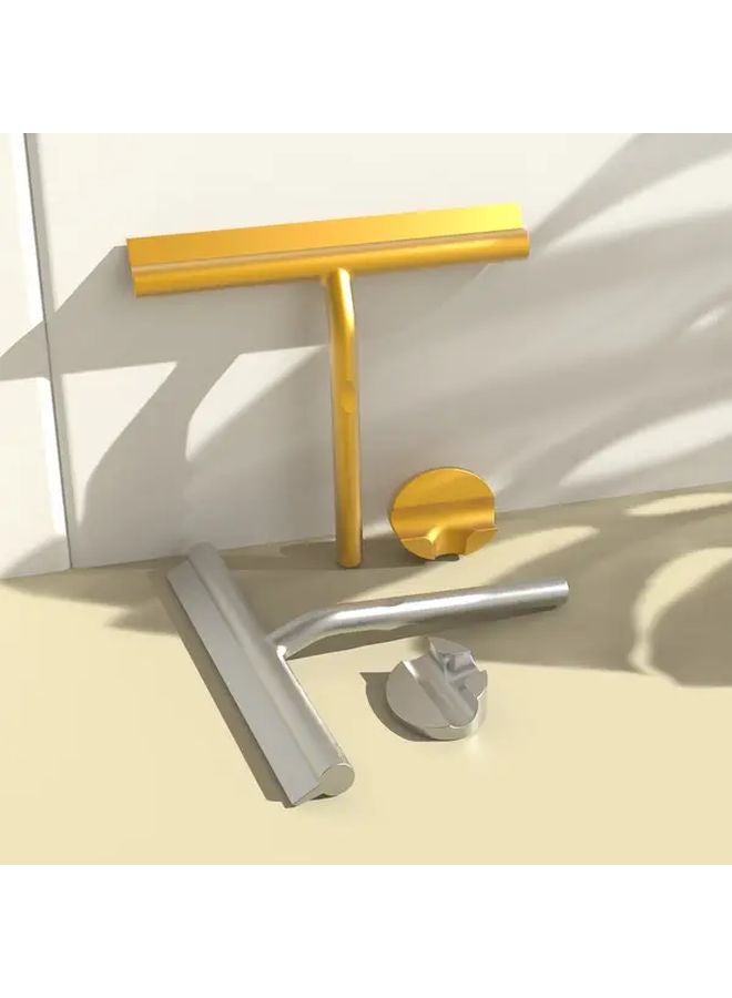 Silvery Stainless Steel Silicone Wiper Ergonomic Handle Bathroom Toilet Glass Cleaning Tool - Image 1